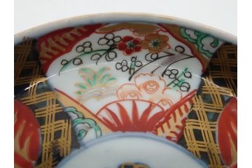 幕末〜明治期　伊万里焼　金襴手　色絵　染付　花桃文　5.4寸皿　約16.5cm　煌びやかで豪華な絵付けの深皿2枚セット(五寸四分、和皿、中皿、和食器)(R-062114)
