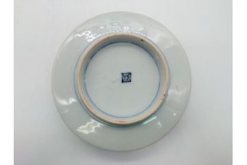幕末〜明治期　伊万里焼　金襴手　色絵　染付　花桃文　5.4寸皿　約16.5cm　煌びやかで豪華な絵付けの深皿2枚セット(五寸四分、和皿、中皿、和食器)(R-062114)