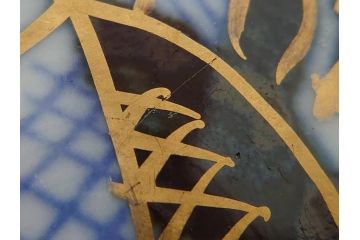 幕末〜明治期　伊万里焼　金襴手　色絵　染付　花桃文　5.4寸皿　約16.5cm　煌びやかで豪華な絵付けの深皿2枚セット(五寸四分、和皿、中皿、和食器)(R-062114)