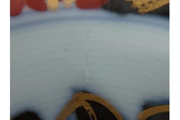 幕末〜明治期　伊万里焼　金襴手　色絵　染付　花桃文　5.4寸皿　約16.5cm　煌びやかで豪華な絵付けの深皿3枚セット(五寸四分、和皿、中皿、和食器)(R-062117)