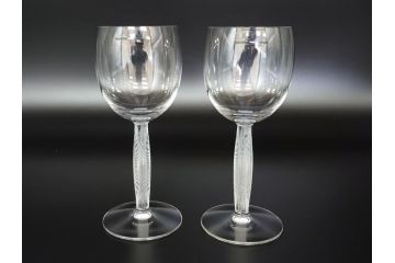 フランス　LALIQUE(ラリック)　卓越した上品さをまとうワイングラス2客セット(クリスタル)(R-062121)