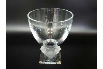 フランス　LALIQUE(ラリック)　梟　物静かに佇むフクロウが印象的なフラワーベース(クリスタル、花瓶、花器、ボウル、鉢、小物入れ、ふくろう)(R-062126)