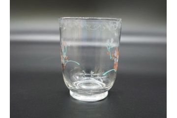 大正期　レトロ　エナメル絵付け　エナメル彩　花文　温かみのある可愛らしい絵付けが魅力のグラス6客と猪口1客のセット(タンブラー、リキュール、グラス、7点、グラスペインティング、ガラス)(R-062127)