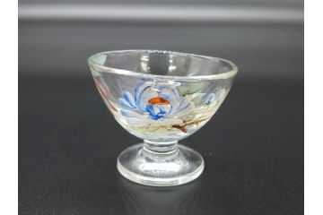 大正期　レトロ　エナメル絵付け　エナメル彩　花文　温かみのある可愛らしい絵付けが魅力のグラス6客と猪口1客のセット(タンブラー、リキュール、グラス、7点、グラスペインティング、ガラス)(R-062127)