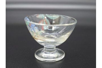 大正期　レトロ　エナメル絵付け　エナメル彩　花文　温かみのある可愛らしい絵付けが魅力のグラス6客と猪口1客のセット(タンブラー、リキュール、グラス、7点、グラスペインティング、ガラス)(R-062127)