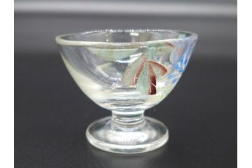 大正期　レトロ　エナメル絵付け　エナメル彩　花文　温かみのある可愛らしい絵付けが魅力のグラス6客と猪口1客のセット(タンブラー、リキュール、グラス、7点、グラスペインティング、ガラス)(R-062127)