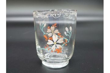 大正期　レトロ　エナメル絵付け　エナメル彩　花文　温かみのある可愛らしい絵付けが魅力のグラス6客セット(大1客、小5客)(タンブラー、グラス、グラスペインティング、ガラス)(R-062128)