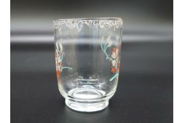 大正期　レトロ　エナメル絵付け　エナメル彩　花文　温かみのある可愛らしい絵付けが魅力のグラス6客セット(大1客、小5客)(タンブラー、グラス、グラスペインティング、ガラス)(R-062128)