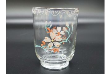 大正期　レトロ　エナメル絵付け　エナメル彩　花文　温かみのある可愛らしい絵付けが魅力のグラス6客セット(大1客、小5客)(タンブラー、グラス、グラスペインティング、ガラス)(R-062128)