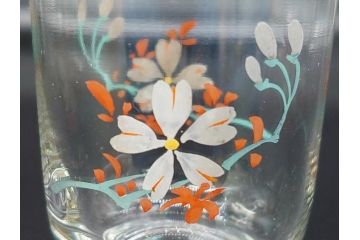 大正期　レトロ　エナメル絵付け　エナメル彩　花文　温かみのある可愛らしい絵付けが魅力のグラス6客セット(大1客、小5客)(タンブラー、グラス、グラスペインティング、ガラス)(R-062128)