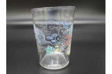 大正期　レトロ　エナメル絵付け　エナメル彩　花文　温かみのある可愛らしい絵付けが魅力のグラス6客セット(大1客、小5客)(タンブラー、グラス、グラスペインティング、ガラス)(R-062128)