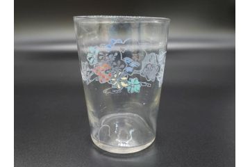 大正期　レトロ　エナメル絵付け　エナメル彩　花文　温かみのある可愛らしい絵付けが魅力のグラス6客セット(大1客、小5客)(タンブラー、グラス、グラスペインティング、ガラス)(R-062128)