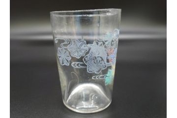 大正期　レトロ　エナメル絵付け　エナメル彩　花文　温かみのある可愛らしい絵付けが魅力のグラス6客セット(大1客、小5客)(タンブラー、グラス、グラスペインティング、ガラス)(R-062128)