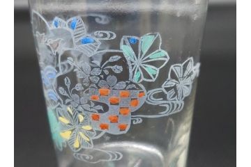 大正期　レトロ　エナメル絵付け　エナメル彩　花文　温かみのある可愛らしい絵付けが魅力のグラス6客セット(大1客、小5客)(タンブラー、グラス、グラスペインティング、ガラス)(R-062128)