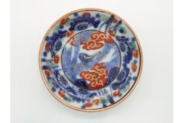 明治期　伊万里　色絵　染付　金彩　梅鳥文　3.7寸皿　約11cm　食卓を鮮やかに演出する小皿5枚セット(三寸七分、和食器、和皿)(R-062138)