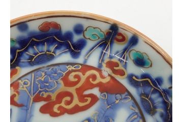 明治期　伊万里　色絵　染付　金彩　梅鳥文　3.7寸皿　約11cm　食卓を鮮やかに演出する小皿5枚セット(三寸七分、和食器、和皿)(R-062138)