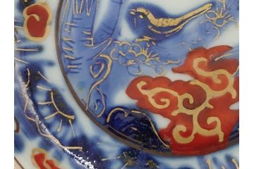 明治期　伊万里　色絵　染付　金彩　梅鳥文　3.7寸皿　約11cm　食卓を鮮やかに演出する小皿5枚セット(三寸七分、和食器、和皿)(R-062138)
