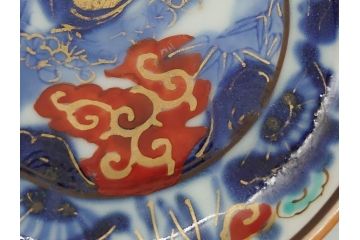 明治期　伊万里　色絵　染付　金彩　梅鳥文　3.7寸皿　約11cm　食卓を鮮やかに演出する小皿5枚セット(三寸七分、和食器、和皿)(R-062138)