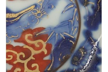 明治期　伊万里　色絵　染付　金彩　梅鳥文　3.7寸皿　約11cm　食卓を鮮やかに演出する小皿5枚セット(三寸七分、和食器、和皿)(R-062138)
