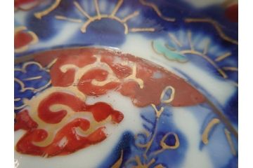 明治期　伊万里　色絵　染付　金彩　梅鳥文　3.7寸皿　約11cm　食卓を鮮やかに演出する小皿5枚セット(三寸七分、和食器、和皿)(R-062138)