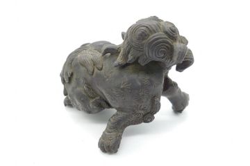 古玩　古銅　香炉　意匠を凝らした彫刻が見事な獅子2体(大、小)(置物、ディスプレイ、仏具、中国?)(R-062139)