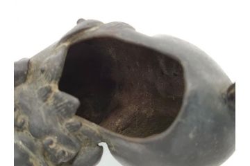 古玩　古銅　香炉　意匠を凝らした彫刻が見事な獅子2体(大、小)(置物、ディスプレイ、仏具、中国?)(R-062139)