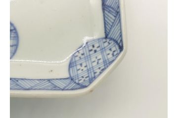 古伊万里　染付　丸紋　隅切り　5.3寸　約16cm　食卓を爽やかに彩る正角皿3客セット(葵、団花紋、五寸三分、変形皿、中皿、和皿、和食器)(R-062141)