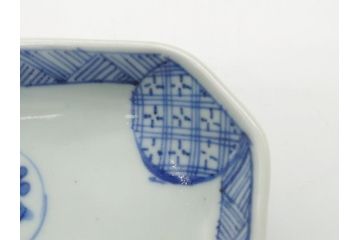 古伊万里　染付　丸紋　隅切り　5.3寸　約16cm　食卓を爽やかに彩る正角皿3客セット(葵、団花紋、五寸三分、変形皿、中皿、和皿、和食器)(R-062142)