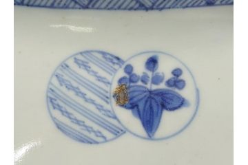 古伊万里　染付　丸紋　隅切り　5.3寸　約16cm　食卓を爽やかに彩る正角皿3客セット(葵、団花紋、五寸三分、変形皿、中皿、和皿、和食器)(R-062142)