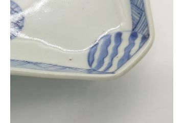 古伊万里　染付　丸紋　隅切り　5.3寸　約16cm　食卓を爽やかに彩る正角皿3客セット(葵、団花紋、五寸三分、変形皿、中皿、和皿、和食器)(R-062142)