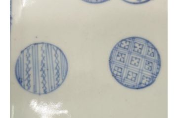 古伊万里　染付　丸紋　隅切り　5.3寸　約16cm　食卓を爽やかに彩る正角皿2客セット(葵、団花紋、五寸三分、変形皿、中皿、和皿、和食器)(R-062143)