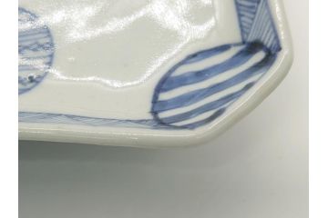 古伊万里　染付　丸紋　隅切り　5.3寸　約16cm　食卓を爽やかに彩る正角皿2客セット(葵、団花紋、五寸三分、変形皿、中皿、和皿、和食器)(R-062143)