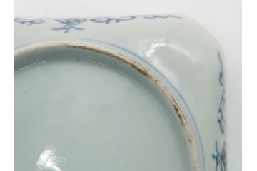 古伊万里　染付　丸紋　隅切り　5.3寸　約16cm　食卓を爽やかに彩る正角皿2客セット(葵、団花紋、五寸三分、変形皿、中皿、和皿、和食器)(R-062143)