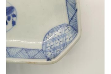 古伊万里　染付　丸紋　隅切り　5.3寸　約16cm　食卓を爽やかに彩る正角皿3客セット(葵、団花紋、五寸三分、変形皿、中皿、和皿、和食器)(R-062144)