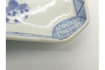 古伊万里　染付　丸紋　隅切り　5.3寸　約16cm　食卓を爽やかに彩る正角皿3客セット(葵、団花紋、五寸三分、変形皿、中皿、和皿、和食器)(R-062144)