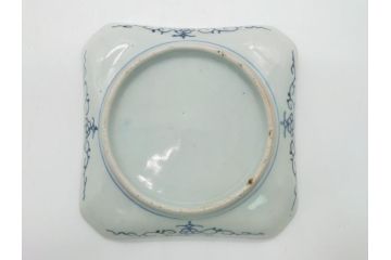 古伊万里　染付　丸紋　隅切り　5.3寸　約16cm　食卓を爽やかに彩る正角皿3客セット(葵、団花紋、五寸三分、変形皿、中皿、和皿、和食器)(R-062144)
