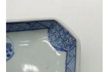 古伊万里　染付　丸紋　隅切り　5.3寸　約16cm　食卓を爽やかに彩る正角皿3客セット(葵、団花紋、五寸三分、変形皿、中皿、和皿、和食器)(R-062145)