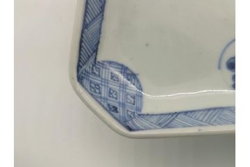 古伊万里　染付　丸紋　隅切り　5.3寸　約16cm　食卓を爽やかに彩る正角皿3客セット(葵、団花紋、五寸三分、変形皿、中皿、和皿、和食器)(R-062145)