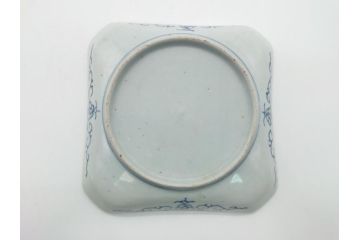 古伊万里　染付　丸紋　隅切り　5.3寸　約16cm　食卓を爽やかに彩る正角皿3客セット(葵、団花紋、五寸三分、変形皿、中皿、和皿、和食器)(R-062145)