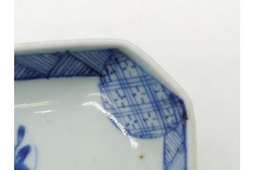古伊万里　染付　丸紋　隅切り　5.3寸　約16cm　食卓を爽やかに彩る正角皿3客セット(葵、団花紋、五寸三分、変形皿、中皿、和皿、和食器)(R-062146)