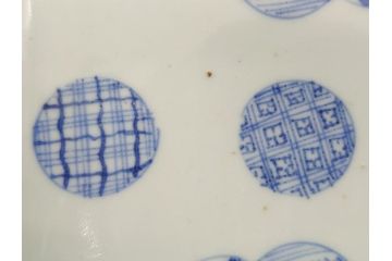 古伊万里　染付　丸紋　隅切り　5.3寸　約16cm　食卓を爽やかに彩る正角皿3客セット(葵、団花紋、五寸三分、変形皿、中皿、和皿、和食器)(R-062146)