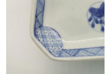古伊万里　染付　丸紋　隅切り　5.3寸　約16cm　食卓を爽やかに彩る正角皿3客セット(葵、団花紋、五寸三分、変形皿、中皿、和皿、和食器)(R-062146)