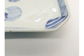 古伊万里　染付　丸紋　隅切り　5.3寸　約16cm　食卓を爽やかに彩る正角皿3客セット(葵、団花紋、五寸三分、変形皿、中皿、和皿、和食器)(R-062146)