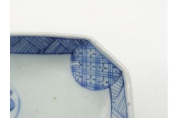 古伊万里　染付　丸紋　隅切り　5.3寸　約16cm　食卓を爽やかに彩る正角皿3客セット(葵、団花紋、五寸三分、変形皿、中皿、和皿、和食器)(R-062147)