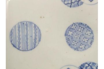 古伊万里　染付　丸紋　隅切り　5.3寸　約16cm　食卓を爽やかに彩る正角皿3客セット(葵、団花紋、五寸三分、変形皿、中皿、和皿、和食器)(R-062147)