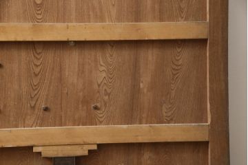 和製アンティーク　枠ヒノキ(檜)材・板ケヤキ(欅)材　鶴・亀　大きな金具が存在感抜群の庄内蔵戸1枚(玄関戸、引き戸、建具)(R-062149)