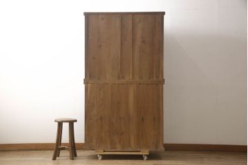 和製アンティーク　激レア!　昭和初期　希少な黒柿材を前面に使用した関東水屋箪笥(重ね戸棚、食器棚、収納棚、キャビネット、引き出し)(R-062157)