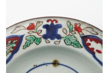 江戸期　色絵　染付　花文　5寸　15　食卓を華やかに彩る深皿2客セット(五寸、リム皿、中皿、和食器、和皿)(R-062165)