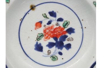 江戸期　色絵　染付　花文　5寸　15　食卓を華やかに彩る深皿2客セット(五寸、リム皿、中皿、和食器、和皿)(R-062165)