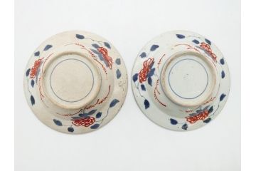 江戸期　色絵　染付　花文　5寸　15　食卓を華やかに彩る深皿2客セット(五寸、リム皿、中皿、和食器、和皿)(R-062165)